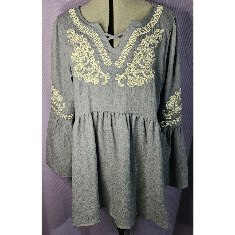 Indigo Soul, Jean Blue, Cream, Top, Size: L